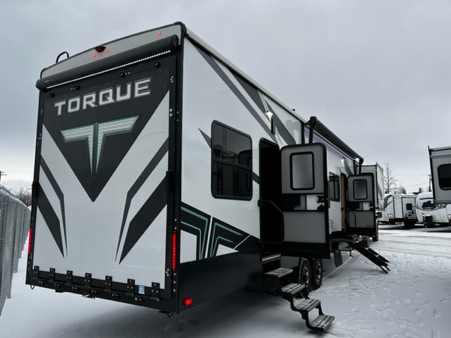 Black colored Torque 5th wheel toy hauler trailer
