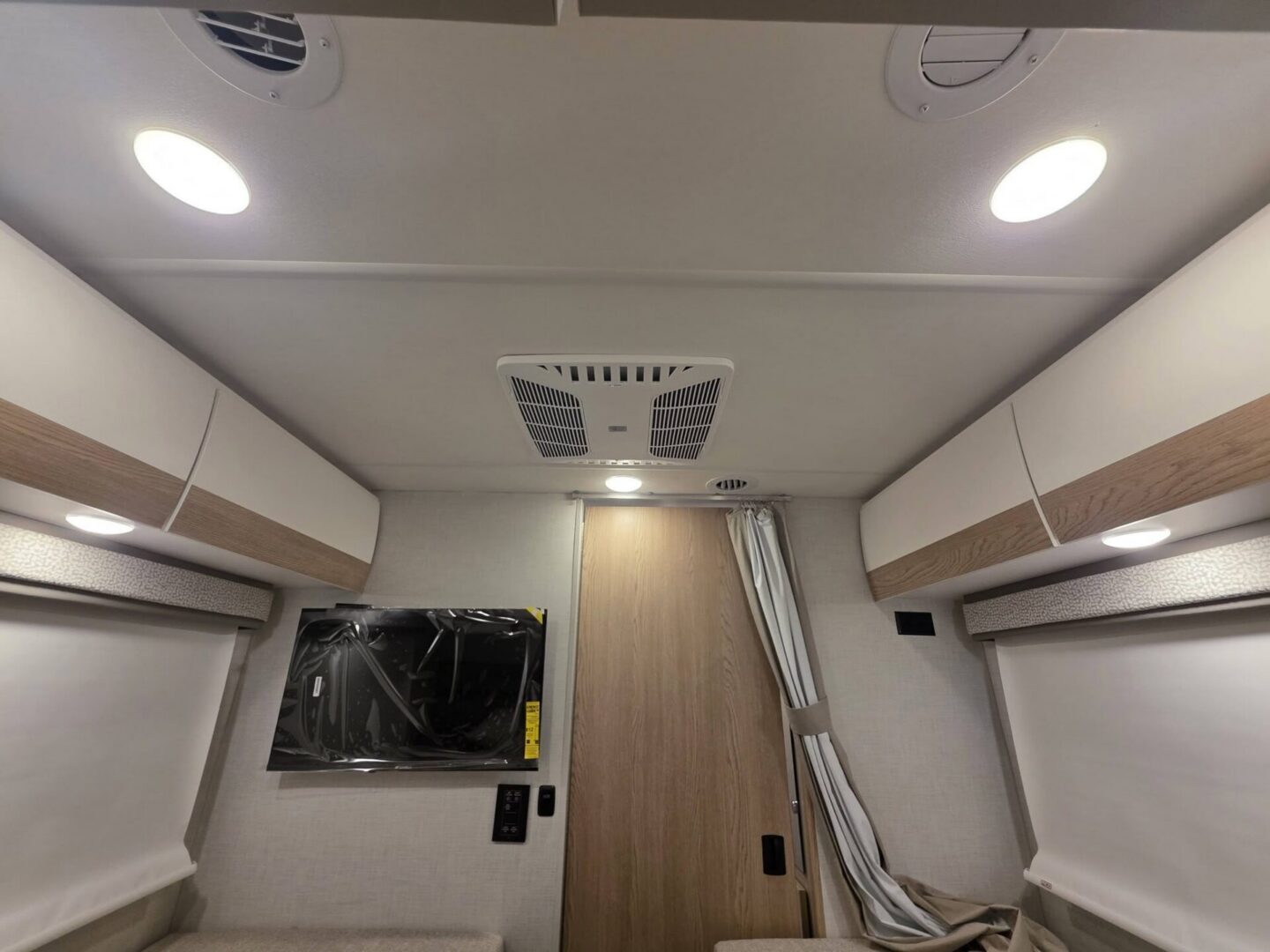 Interior view of a modern camper's ceiling.