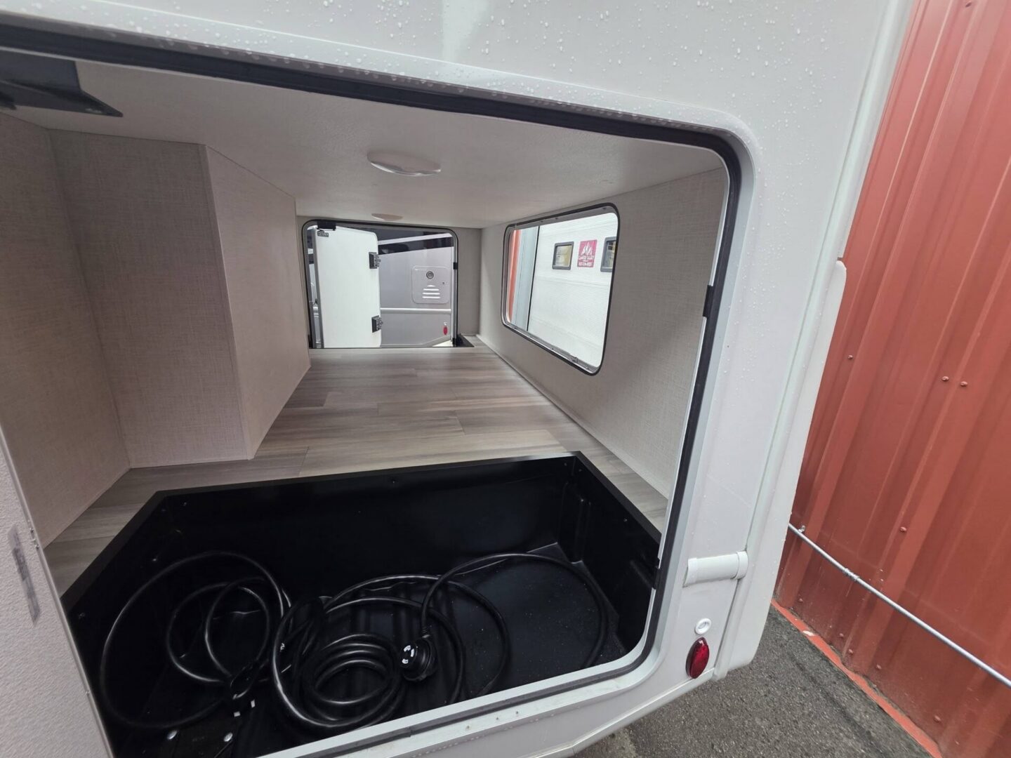"Interior storage space of a travel trailer."