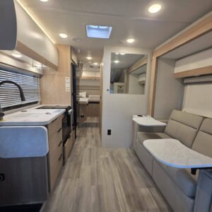 Modern camper interior with sleek design features.