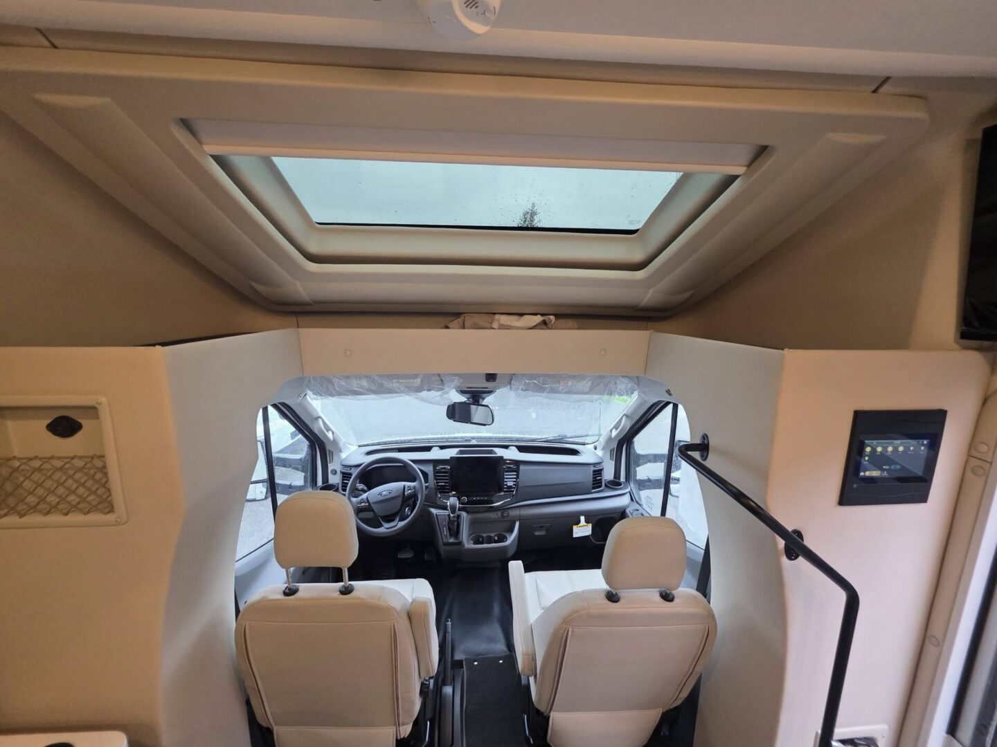"View of modern RV cockpit with skylight."